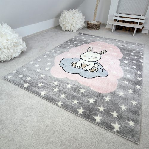 Bolti 4. Gyerekszőnyeg akció, EPERKE 80x150cm 5062 szürke kicsi nyuszis szőnyeg