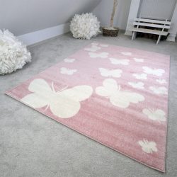 Gyerekszőnyeg akció, EPERKE 133x190cm E331 rózsaszín pillangós szőnyeg