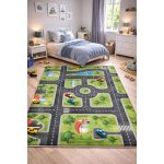 Den. Mile 5004-1 zöld-szürke 80 x 150cm autópályás gyerekszőnyeg