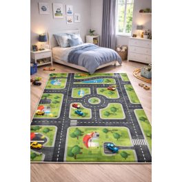   Den. Mile 5004-1 zöld-szürke 80 x 150cm autópályás gyerekszőnyeg