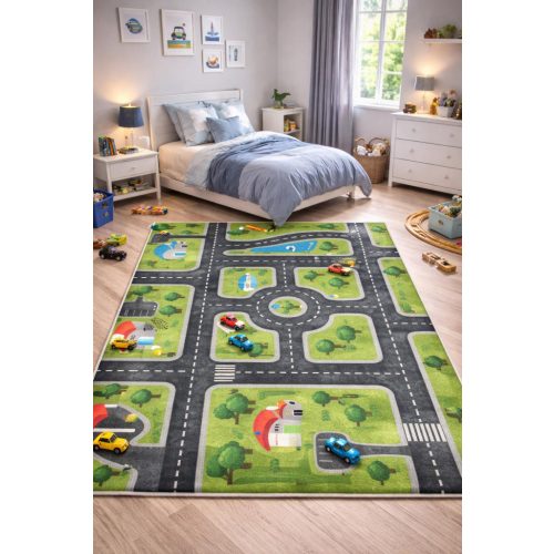 Den. Mile 5004-1 zöld-szürke 80 x 150cm autópályás gyerekszőnyeg