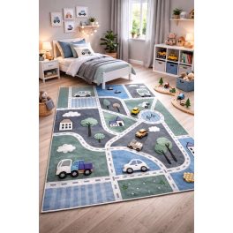   Den. Mile 5232-1 kék-szürke 80 x 150cm autópályás gyerekszőnyeg