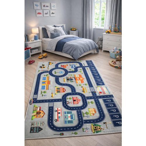 Den. Mile 5302-1 szürke 120 x 180cm autópályás gyerekszőnyeg