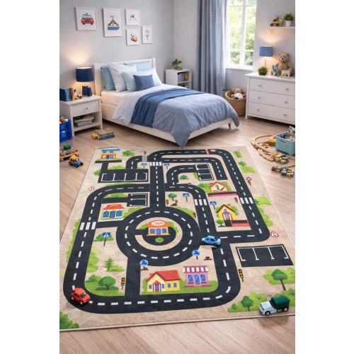Den. Mile 5375-1 bézs 120 x 180cm autópályás gyerekszőnyeg