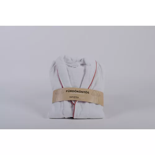 NAT. Velúr fehér fürdőköntös 2XL Mályva paszpóllal