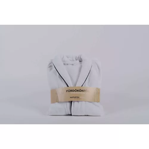 NAT. Velúr fehér fürdőköntös L Fekete paszpóllal