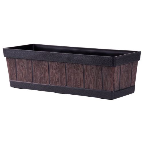 Bolti Műanyag virágláda, Strend Pro Garden Woodeff, sötétbarna, 47 x 15 cm, magasság: 17 cm, faerezetes mintázat, 9 l, fahatású