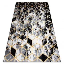   Kab. Modern GLOSS 3D szőnyeg 409A 82 Kocka elegáns, glamour, art deco fekete / arany / szürke 240x330 cm