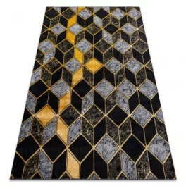   Kab. Modern GLOSS szőnyeg 400B 86 elegáns, glamour, art deco, 3D geometriai fekete / arany 140x190 cm