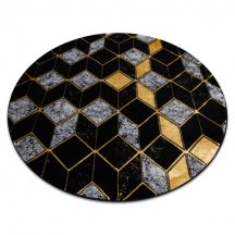   Modern GLOSS szőnyeg kör 400B 86 elegáns, glamour, art deco, 3D geometriai fekete / arany kör 150 cm