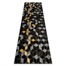   Modern GLOSS szőnyeg, futószőnyeg 400B 86 elegáns, glamour, art deco, 3D geometriai fekete / arany 80x300 cm
