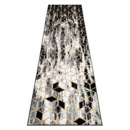   Kab. Modern GLOSS szőnyeg, futószőnyeg 409A 82 Kocka elegáns, glamour, art deco fekete / szürke / arany 80x250 cm