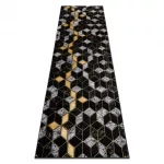 Kab. Modern GLOSS szőnyeg, futószőnyeg 400B 86 elegáns, glamour, art deco, 3D geometriai fekete / arany 70x250 cm