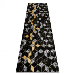   Kab. Modern GLOSS szőnyeg, futószőnyeg 400B 86 elegáns, glamour, art deco, 3D geometriai fekete / arany 70x250 cm