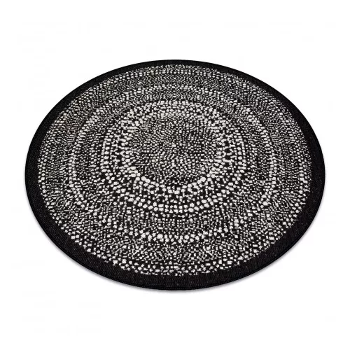 Kab. Fonott sizal Flat szőnyeg kör 48834690 Pontok elpirul fekete kör 120 cm