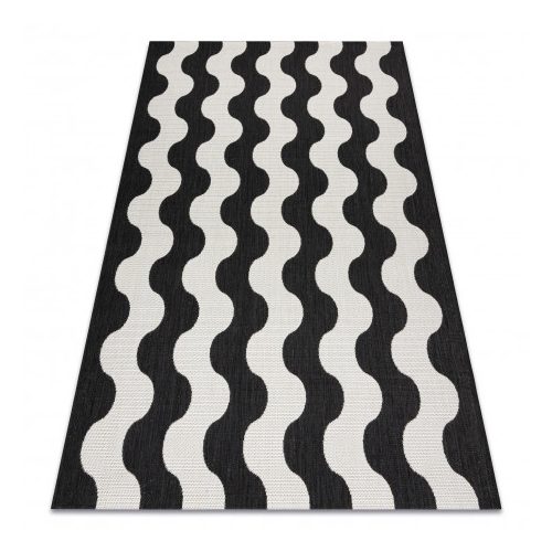 Fonott sizal flat szőnyeg 49377690 Hullám krém / fekete 140x200 cm