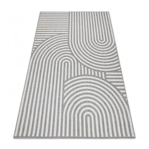 Kab. Fonott sizal flat szőnyeg 49376637 Körök csíkok szürke / krém 160x230 cm