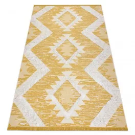   Kab. Fonott Sizal szőnyeg boho MOROC gyémánt 22312 rojt - két szintű gyapjú sárga / krém, újrahasznosított szőnyeg 117x170 cm
