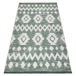   Kab. Fonott Sizal EKO szőnyeg boho MOROC Etno Cikcakk 22319 rojt - két szintű gyapjú zöld / krém, újrahasznosított szőnyeg 117x170 cm