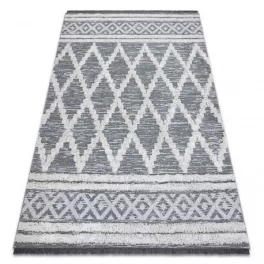   Kab. Fonott Sizal szőnyeg boho MOROC gyémánt 22297 rojt - két szintű gyapjú szürke / krém, újrahasznosított szőnyeg 117x170 cm
