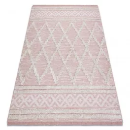   Kab. Fonott Sizal szőnyeg boho MOROC gyémánt 22297 rojt - két szintű gyapjú rózsaszín / krém, újrahasznosított szőnyeg 117x170 cm