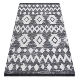   Kab. Fonott Sizal EKO szőnyeg boho MOROC Etno Cikcakk 22319 rojt - két szintű gyapjú szürke / krém, újrahasznosított szőnyeg 117x170 cm