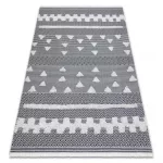 Kab. Fonott Sizal szőnyeg boho MOROC Geometriai 22321 rojt - két szintű gyapjú krém / сив, újrahasznosított szőnyeg 117x170 cm