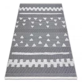   Kab. Fonott Sizal szőnyeg boho MOROC Geometriai 22321 rojt - két szintű gyapjú krém / сив, újrahasznosított szőnyeg 117x170 cm