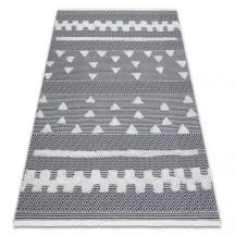   Fonott Sizal szőnyeg boho MOROC Geometriai 22321 rojt - két szintű gyapjú krém / сив, újrahasznosított szőnyeg 136x190 cm