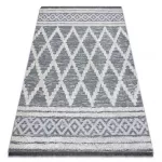 Kab. Fonott Sizal szőnyeg boho MOROC gyémánt 22297 rojt - két szintű gyapjú szürke / krém, újrahasznosított szőnyeg 155x220 cm