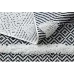Kab. Fonott Sizal szőnyeg boho MOROC Geometriai 22321 rojt - két szintű gyapjú krém / сив, újrahasznosított szőnyeg 155x220 cm