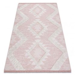 Fonott Sizal szőnyeg boho MOROC gyémánt 22312 rojt - két szintű gyapjú rózsaszín / krém, újrahasznosított szőnyeg 78x150 cm