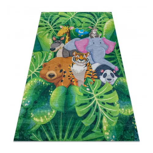 Kab. BAMBINO 2651 mosható szőnyeg Állatok, dzsungel gyerekeknek csúszásgátló - zöld / barna  80x150 cm