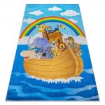 Kab. BAMBINO 2685 mosható szőnyeg Állatok, Hajó gyerekeknek csúszásgátló - kék / barna  80x150 cm