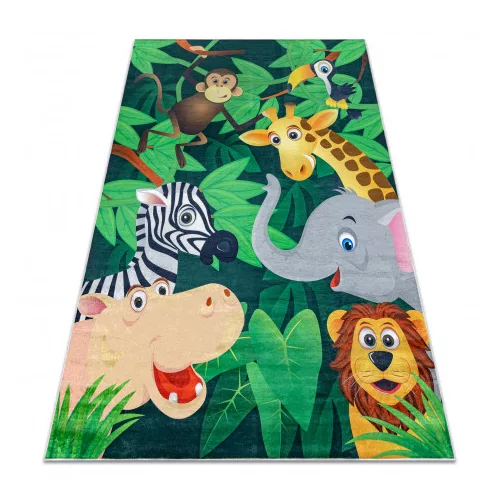 Kab. BAMBINO 2705 mosható szőnyeg Állatok, Afrika gyerekeknek csúszásgátló - zöld / barna  80x150 cm