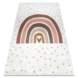   Kab. BAMBINO 46960 mosható szőnyeg Szivárvány, pöttyök gyerekeknek csúszásgátló - fehér / barna 80x150 cm