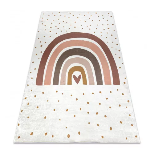 Kab. BAMBINO 46960 mosható szőnyeg Szivárvány, pöttyök gyerekeknek csúszásgátló - fehér / barna 80x150 cm