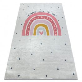   Kab. BAMBINO 47810 mosható szőnyeg Szivárvány, pöttyök gyerekeknek csúszásgátló - fehér / rózsaszín 80x150 cm