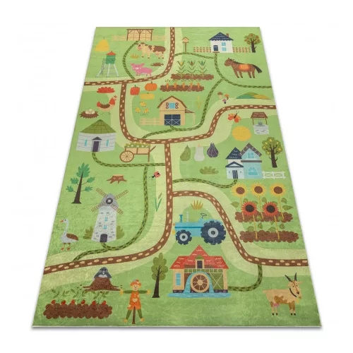Kab. BAMBINO 50200 mosható szőnyeg Falu gyerekeknek csúszásgátló - zöld / barna  80x150 cm