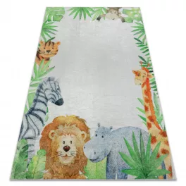   Kab. BAMBINO 54090 mosható szőnyeg Állatok, Afrika gyerekeknek csúszásgátló - fehér / zöld 80x150 cm