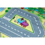 Kab. BAMBINO 9028 mosható szőnyeg Város, utcák gyerekeknek csúszásgátló - zöld / szürke 80x150 cm
