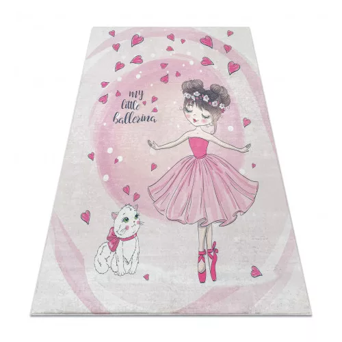 Kab. BAMBINO 2161 mosható szőnyeg Balerina, cica gyerekeknek csúszásgátló - rózsaszín 120x170 cm