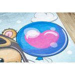 Kab. BAMBINO 43030 mosható szőnyeg Mackó, a pilóta gyerekeknek csúszásgátló - kék / barna  120x170 cm