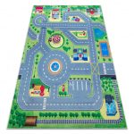 Kab. BAMBINO 9028 mosható szőnyeg Város, utcák gyerekeknek csúszásgátló - zöld / szürke 120x170 cm