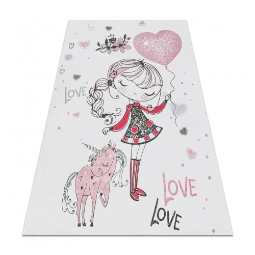 Kab. BAMBINO 2644 mosható szőnyeg Kislány, unikornis gyerekeknek csúszásgátló - fehér / rózsaszín 140x200 cm