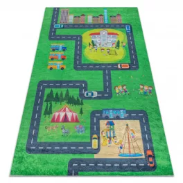   Kab. BAMBINO 2660 mosható szőnyeg Város, utcák gyerekeknek csúszásgátló - zöld / szürke 140x200 cm