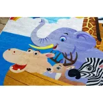 Kab. BAMBINO 2685 mosható szőnyeg Állatok, Hajó gyerekeknek csúszásgátló - kék / barna  140x200 cm
