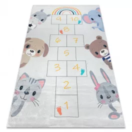   Kab. BAMBINO 43092 mosható szőnyeg Állatok, komló gyerekeknek csúszásgátló - rózsaszín / sárga 140x200 cm