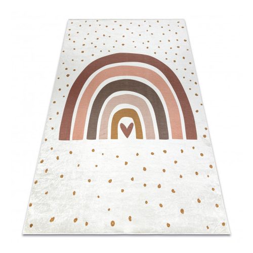 Kab. BAMBINO 46960 mosható szőnyeg Szivárvány, pöttyök gyerekeknek csúszásgátló - fehér / barna 140x200 cm