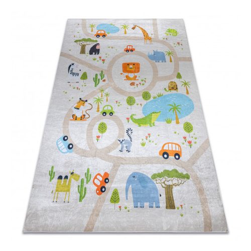 Kab. BAMBINO 50230 mosható szőnyeg Állatkert, utcák gyerekeknek csúszásgátló - bézs / zöld 140x200 cm